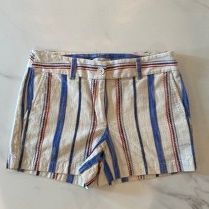 Loft Cream, Blue, Pink Striped Cotton Short | Size 2, 4" Inseam EUC